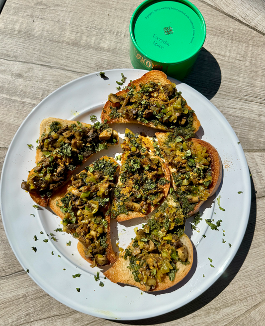 Caramelized Leek and Mushroom Pesto Toast